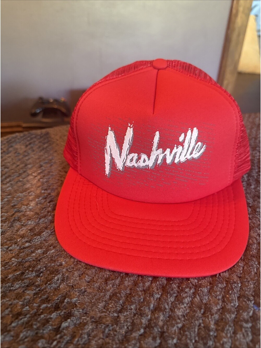 Vtg 80s Nashville Red Snapback Trucker Hat Retro Western Tennesee Casual EUC
